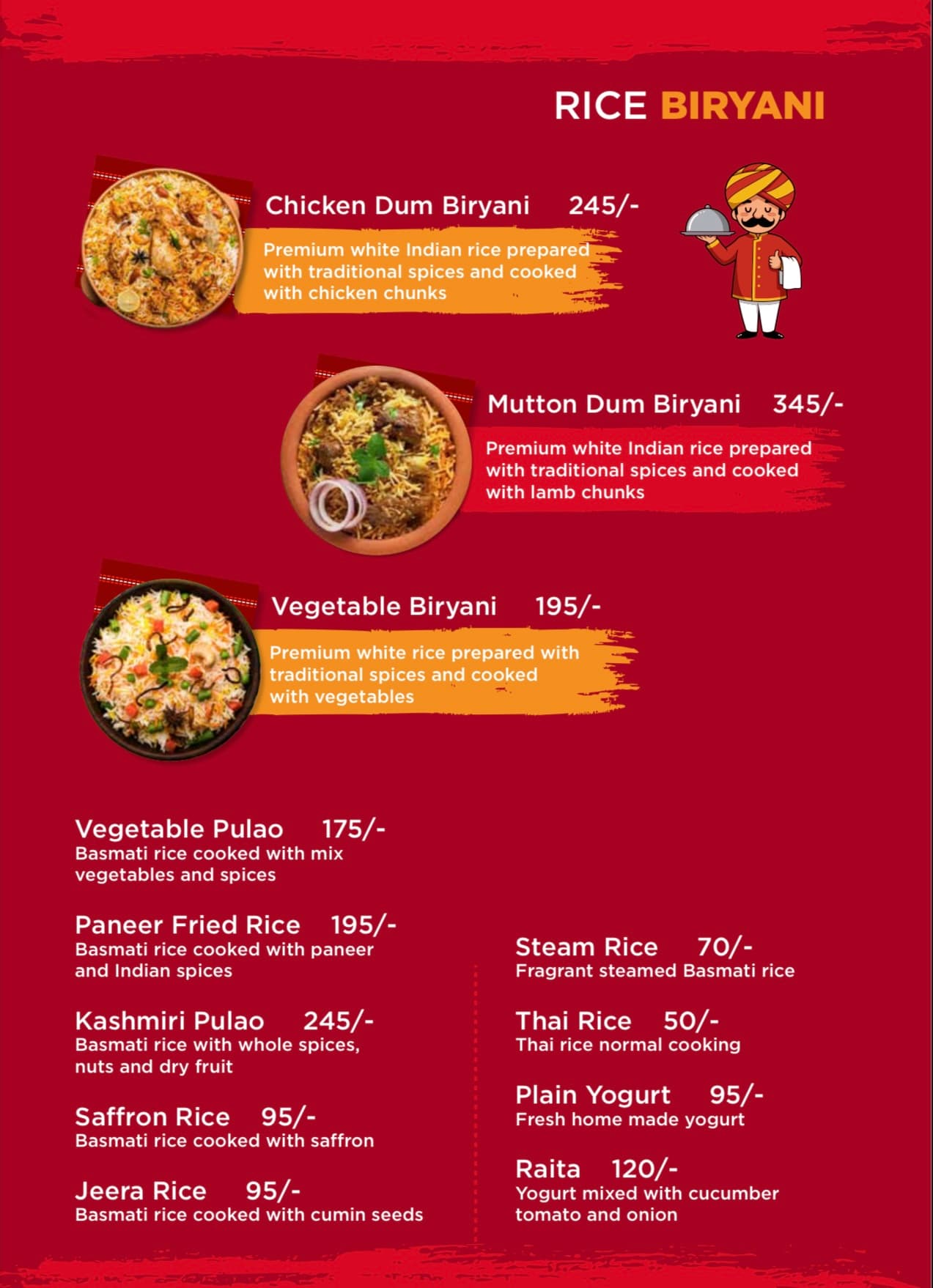 Menu page: Rice and biryani